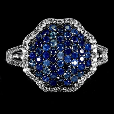 Anillo de plata de ley 925 zafiro azul redondo corte diamante topacio piedras preciosas talla 8 Foto 1 de 4
