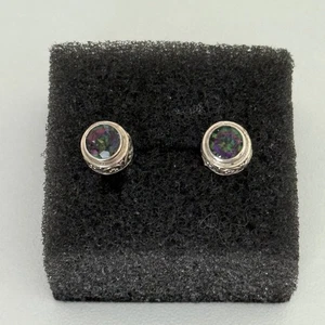 Vintage 925 Sterling Silver Mystic Topaz Gemstone Small Round Stud Earrings - Picture 1 of 9