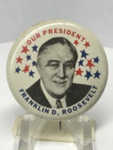 Vintage A-O 1972-23 Reprodution Franklin D Roosevelt President 1 5/8" Pin Button - Picture 1 of 3