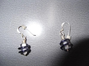 1 Pair Old Dangle Drop Clear Glass Earrings w/Purple Swirl .75""in - Picture 1 of 9