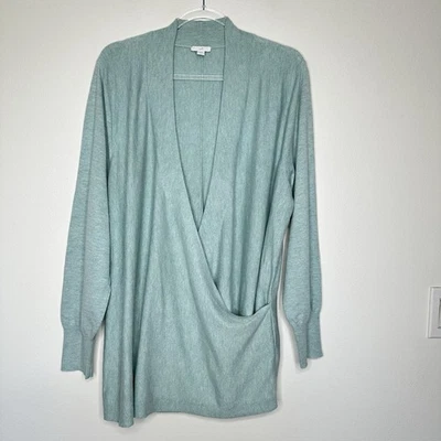 J Jill Seamed Wrap Sweater Womens Size XL Pullover Green Surplice Tunic Cotton - Image 1 of 4