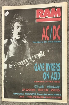 RAM Magazine Feb 1988 AC/DC The Pogues Pink Floyd Aztec Camera The Riptides - Image 1 of 3