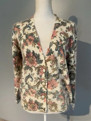 Suéter Cárdigan Floral Cachemira Mezcla Angora De Rotchild M Vintage Foto 1 de 4