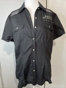 Camiseta de hombro transparente con botones de estrás Harley Davidson talla mediana tachonada - Imagen 1 de 15