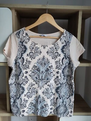 Size 14 BHS 100% Cotton Petite Biscuit Geometric Print Top - Worn - #505440 - Image 1 of 4