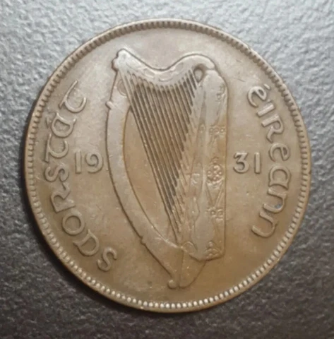 1931 IRELAND ONE PENNY KM 3 VERY NICE VF HEN & CHICKS OLD IRISH 1d COIN Cover