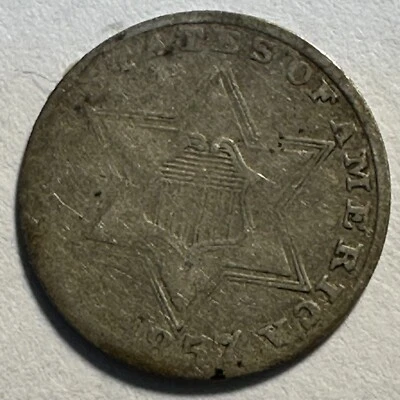 1857 Three 3 Cent Silver - (P13-8/WXL) - Image 1 of 3