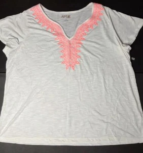 APT 9 T-Shirt Flügelärmel bestickt Oberteil Übergröße 2X weiß - Bild 1 von 3