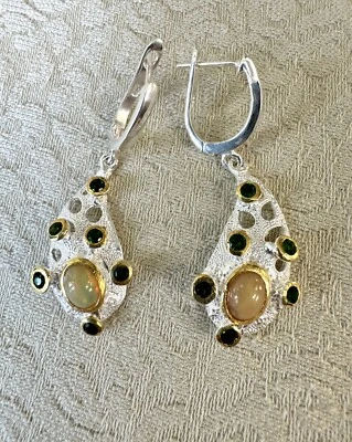 Pendientes dandel de plata 925 arte peridoto ópalo de fuego Foto 1 de 4