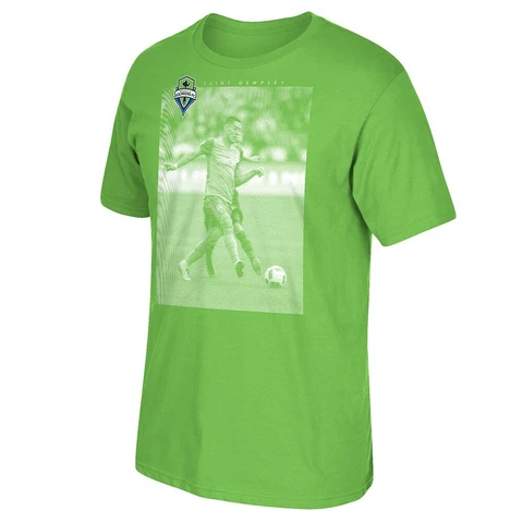 Seattle Sounders FC MLS Licensed Men's The Shot #2 Dempsey Rave Green T-Shirt Cover