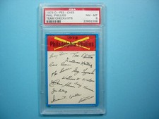 1973 O-PEE-CHEE BASEBALL CARD PHILADELPHIA PHILLIES TEAM CHECKLIST PSA 8 OPC GL