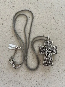 Brighton Silver Rhinestone Crystal Cross Necklace Double Sided 18" Adjustable - Picture 1 of 11