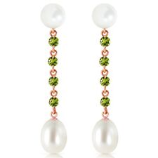 14K. GOLD CHANDELIERS EARRINGS WITH PERIDOTS & PEARLS (Rose Gold)