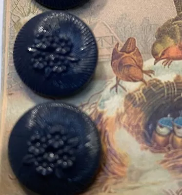 Set Of 4 Vintage 3/4" Navy Victorian Flower Glass Buttons ~ new/old stock - Image 1 of 2