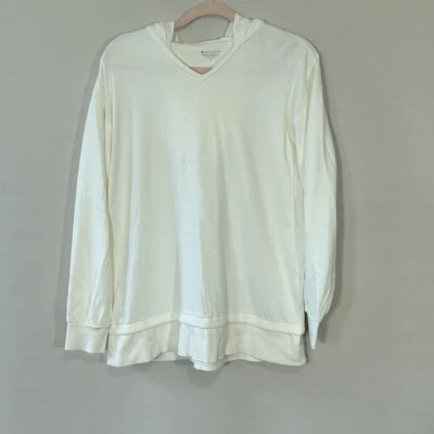 Athleta off white long sleeve hooded cotton blend top Women's size Medium - Image 1 of 4