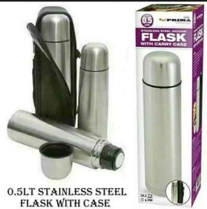 0.5L WITH CASE/ 1L HANDLE STAINLESS STEEL VACUUM THERMOS FLASK HOT & COLD DRINK - Picture 1 of 11