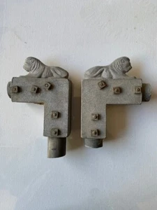 Pair of Rare Cast Aluminum Lion Fence Topper Finial - Picture 1 of 2