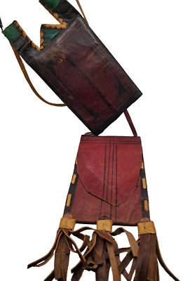 Bolso de Medicina de Cuero Diseño Artístico Primitivo Hecho a Mano Correa 2 Bolsillos 9" Foto 1 de 4
