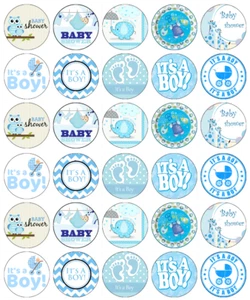 30x Baby Shower Boy Blue Cupcake Toppers Edible Wafer Paper Fairy Cake Toppers - Picture 1 of 1