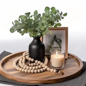 Round Wood Tray Made of Acacia WoodDecorative Tray for Kitchen Dining Room - Picture 1 of 6