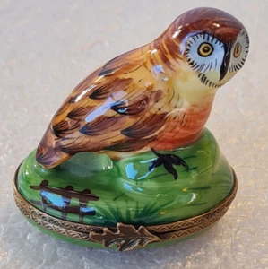 Limoges Owl Porcelain Hand Painted Pill Box / Trinket Box - EUC - Picture 1 of 22
