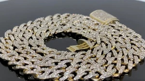 10K YELLOW GOLD 17 CARAT REAL DIAMOND 9MM 22 INCHES 63.53 GRAMS GOLD CUBAN & GUC - Picture 1 of 2