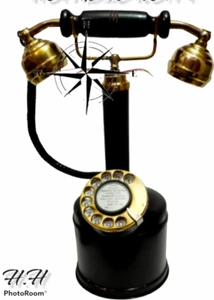 NAUTICAL VINTAGE LOOK BRASS CANDLE STICK TELEPHONE ROTARY WORKING PHONE - Picture 1 of 4