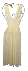 Vintage Pale Yellow Lace & Crystal Pleated Nightgown 32 - Picture 1 of 8
