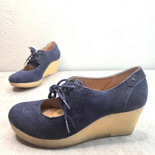 Scarpe Clarks Maryjane zeppa taglia 9 blu navy velluto a coste Lolita stringate Oxford décolleté