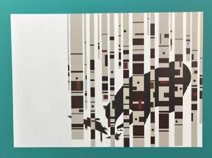 Charley Harper Book Page Art Print Bear in the Birches Birch Bark and Birds - Picture 1 of 2