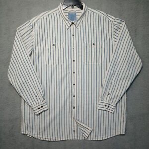 VTG LL Bean Mens Metal Button Up Shirt XXL Tall Blue White Striped Pen Pocket