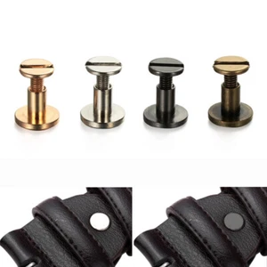 10SETS Flat Belt Screw Leather Craft Chicago Nail Brass Solid Rivet Stud Heads - Picture 1 of 14