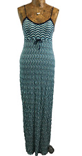 KOOKAI DRESS 6 BLUE Chevron Knit Jersey Sheath Long Strap Shoulder Boho Maxi