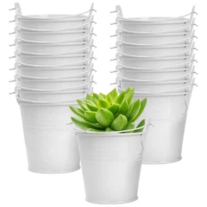 16 Pcs White Mini Buckets, Small Metal Bucket 3" Galvanized Tin Buckets with ... - Picture 1 of 5