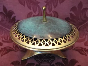 Oppenheim Footed Metal and Green Enamel Bowl w/Lid - Handmade in Israel - Nice! - Picture 1 of 4