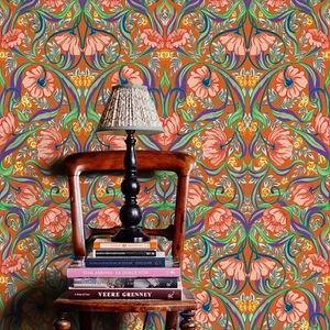2 Rolls 17.3"X118" Peel And Stick Orange Wallpaper Boho Flower PVC Kitchen Decor - Picture 1 of 5