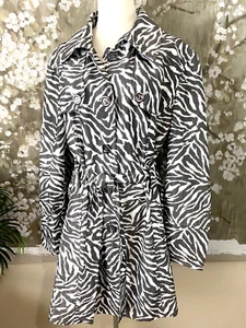 GUESS LUXE Zebra Print Gray Belted Pockets Trench Raincoat Jacket Coat 3X MINT - Picture 1 of 14