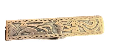 Vintage Inca Money Clip 900 Silver Rose Gold Top Inlay Engraved Guatemala - Image 1 of 4