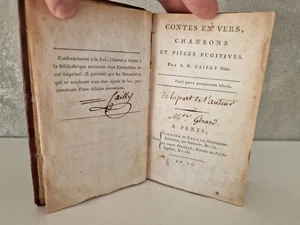 Contes En Vers Chansons Et Pièces Fugitives Signed By The Author Year 1800 - Picture 1 of 14