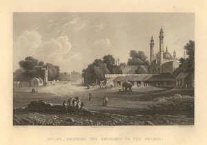 c1850 Delhi Palast Indien India Elefant Orient Vedute Stahlstich-Ansicht - Picture 1 of 1