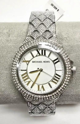 Nuovo Michael Kors Grande Camille Argento, a Pavé Cristalli Bracciale Orologio - Immagine 1 di 4
