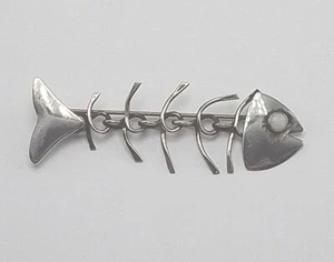 Nautical Fish Bone Sterling Silver Opal Pin Brooch Handmade Vintage Artisan - Picture 1 of 4