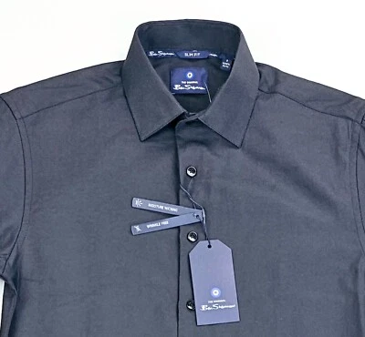 Camisa Ben Sherman Slim Fit Basketweave Dobbie Talla 14/14.5 32-33 Negra L/S Nueva con Etiquetas Foto 1 de 4