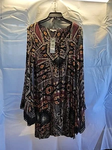 Patrons of Peace Dress Rayon Long Sleeve Boho Peasant Tunic Size L - Picture 1 of 9