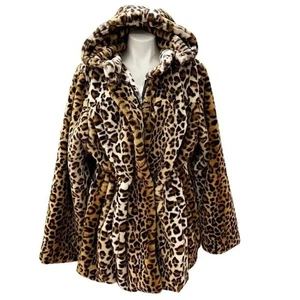 Dennis Basso Zeitloser klassischer Mantel aus Kunstpelz mit Kapuze mit Leopardenmuster, gefüttert plus 1x - Bild 1 von 13