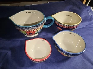 Pioneer Woman Stoneware Measuring Cup Set "Dazzling Dahlias" 4 Piece Floral - Picture 1 of 5