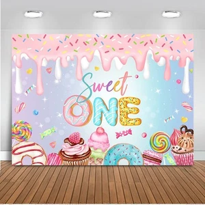 Donut Sweet One Backdrop for Girl First Birthday Decorations Background 1st B... - Picture 1 of 6