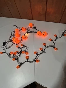 Pair Halloween Blow Mold Jack O Lantern Pumpkin String Light  2” Fall - Picture 1 of 3
