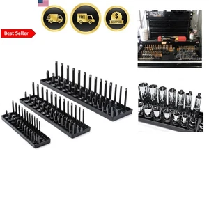 Socket Storage Tray Set 3 Piece 1 4 3 8 1 2 Drive Sae Organized Black - Picture 1 of 4