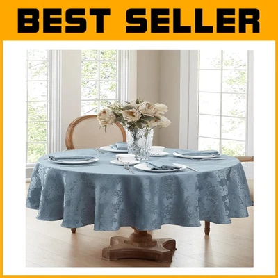 All-Season 60x102” Blue Damask Tablecloth - No Iron, Easy Care, Stain Release - Image 1 of 4